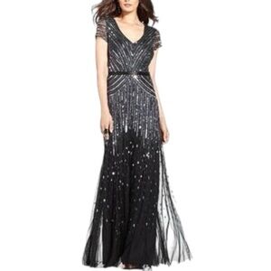 Adrianna Papell Black and Silver Beaded Gown